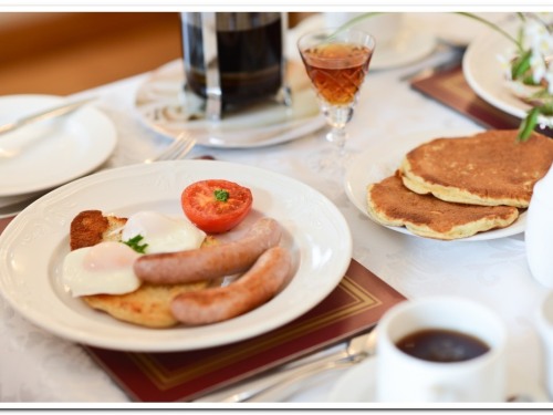 Freshly Ground filtered coffee, home-made buttermilk pancakes with maple syrup plus choice of cooked breakfast made to order by qualified chef.