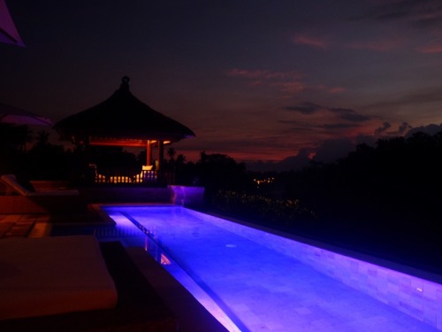 Pool View at Night from Main Patio