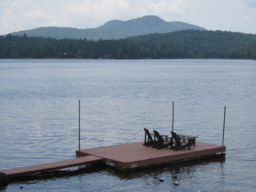 Journey's End Dock on Long Lake with view of Owl's Head Mountain